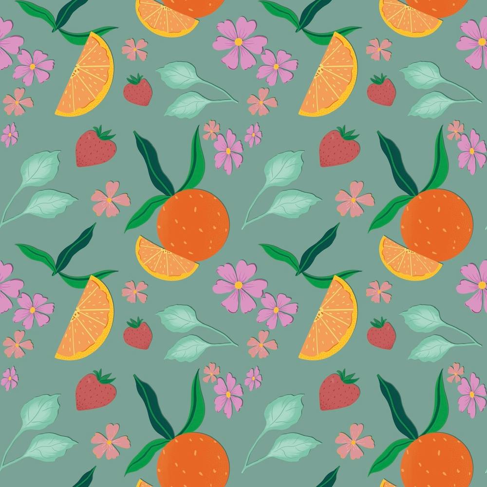 Oranges And Strawberries Seamless Pattern Green