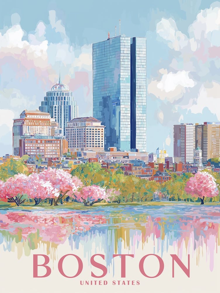 Bostoner Stadtlandschaft Poster – Bunte Reihenhäuser & Skyline Magie