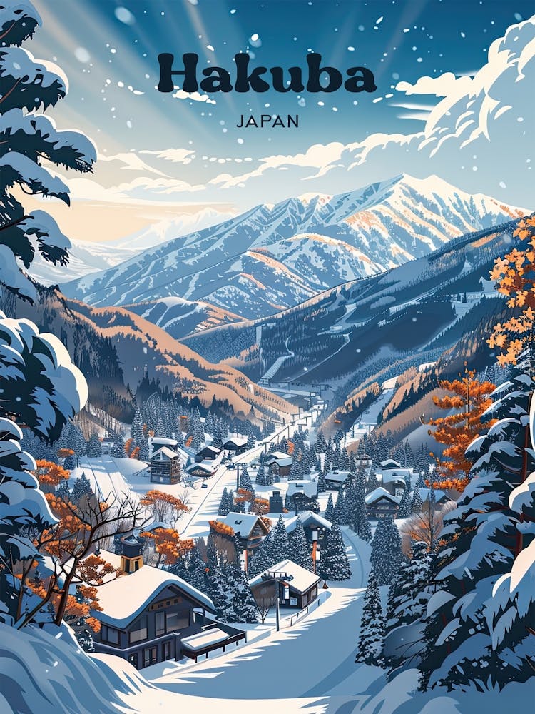 Hakuba Japon Ski Art Numérique de Voyage