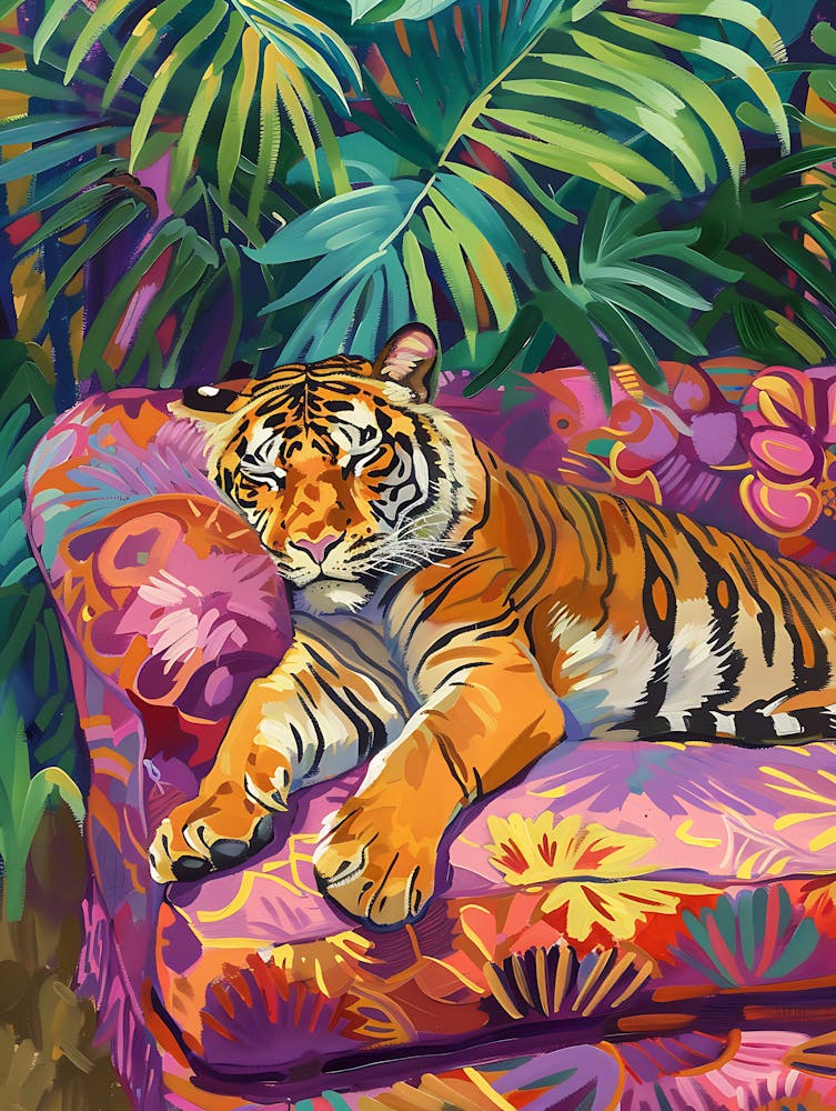 Oil Painting Tiger Sleeping 18