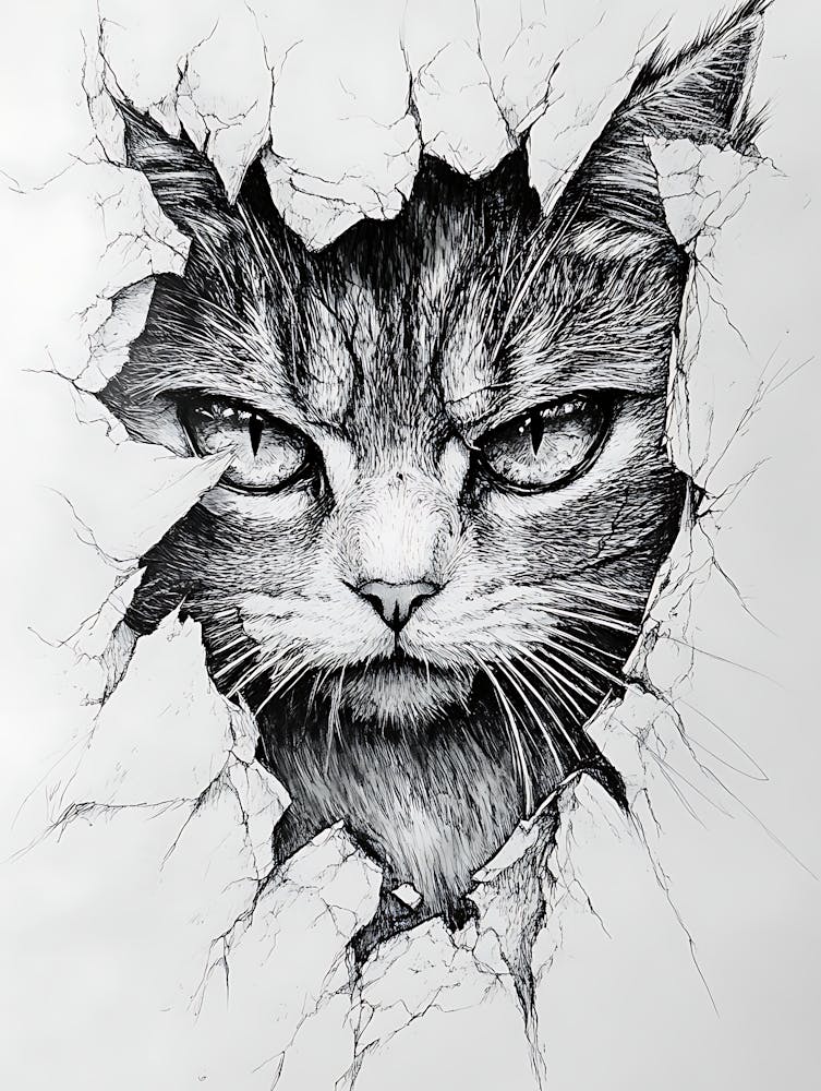 Angry Cat Watching from Wall Hole 17