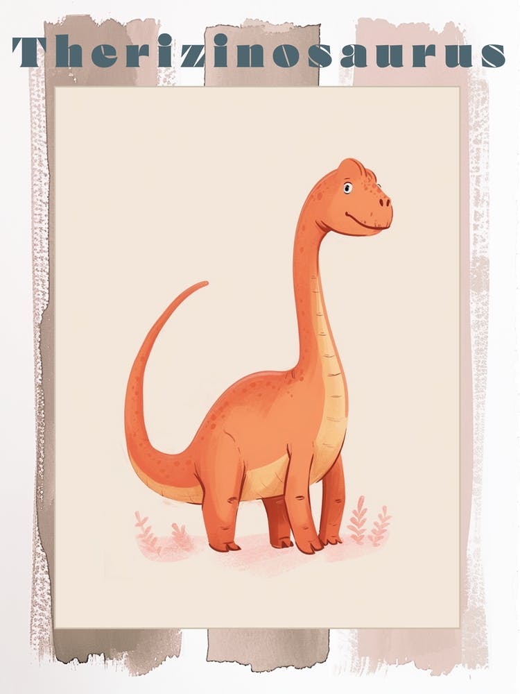 Cute Cartoon Therizinosaurus Dinosaur Watercolour 1 Poster