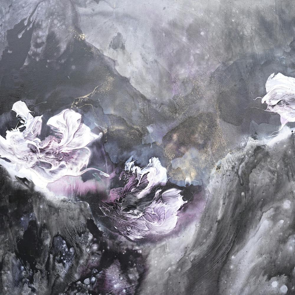 Purple And Grey Abstract Flowers  Square