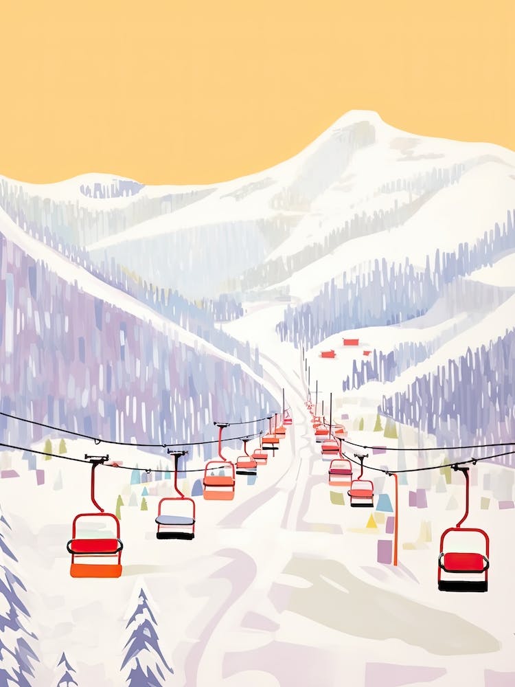 Whistler Blackcomb   British Columbia, Canada, Ski Resort Pastel Colours Illustration 1