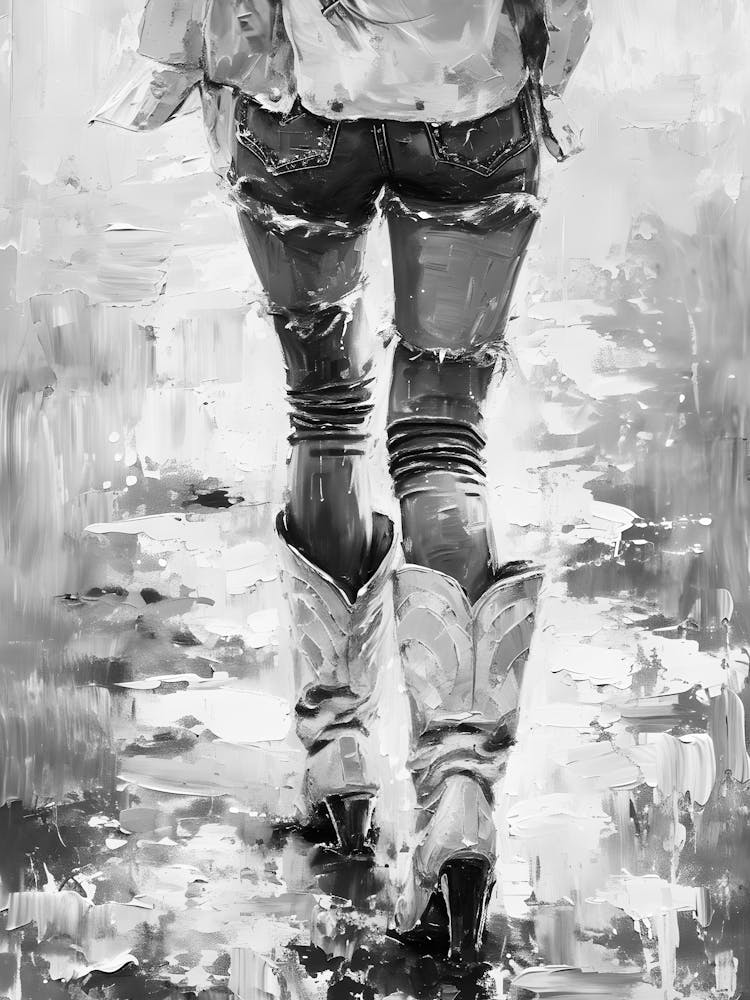 Cowgirl Walking In The Rain