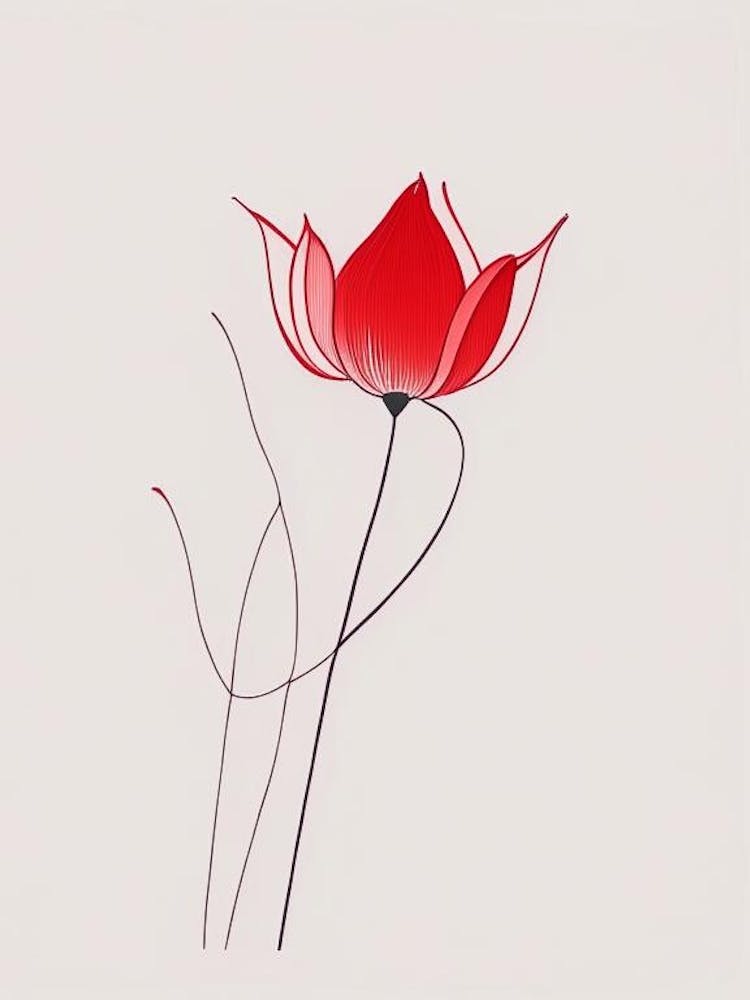 Red Lotus Minimal Line Drawing 1