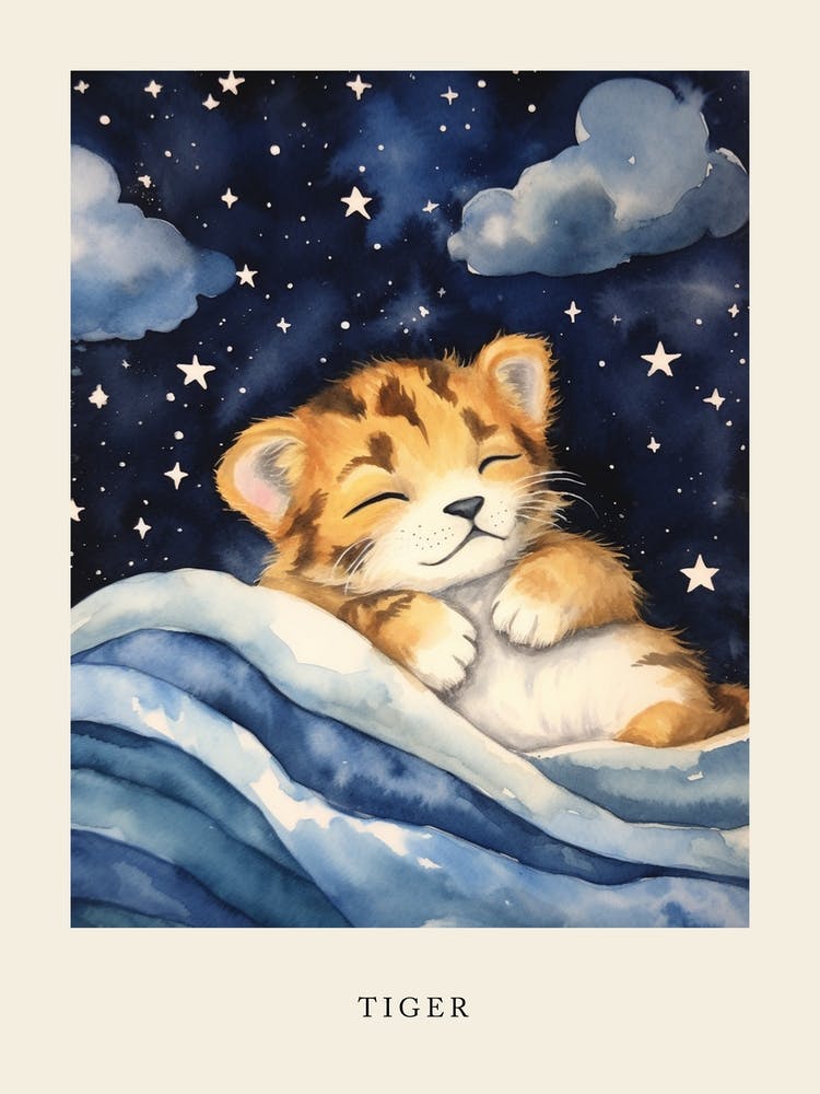 Baby Tiger Cub 2 Sleeping In The Clouds Nursery Poster
