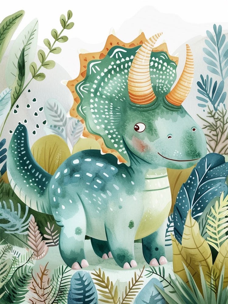 Cute Triceratops Watercolour 2