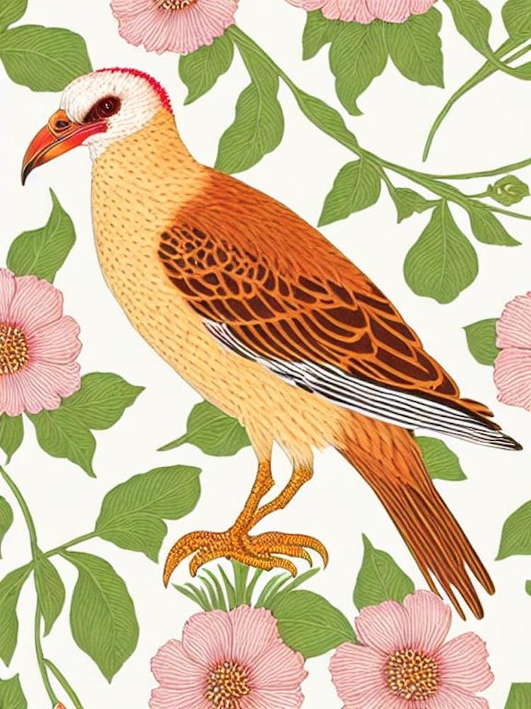 Crested Caracara William Morris Style Bird