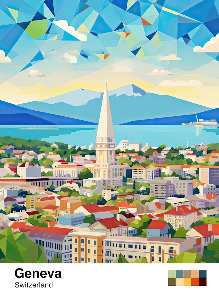 Geneva, Switzerland, Geometric Illustration 1 Poster