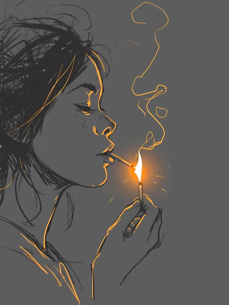 Girl Lights A Cigarette
