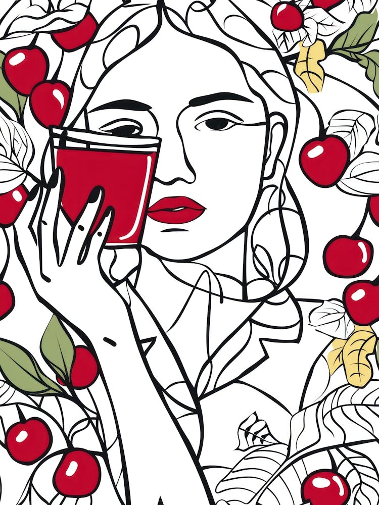 Woman Portrait With Cherries 1 Pattern