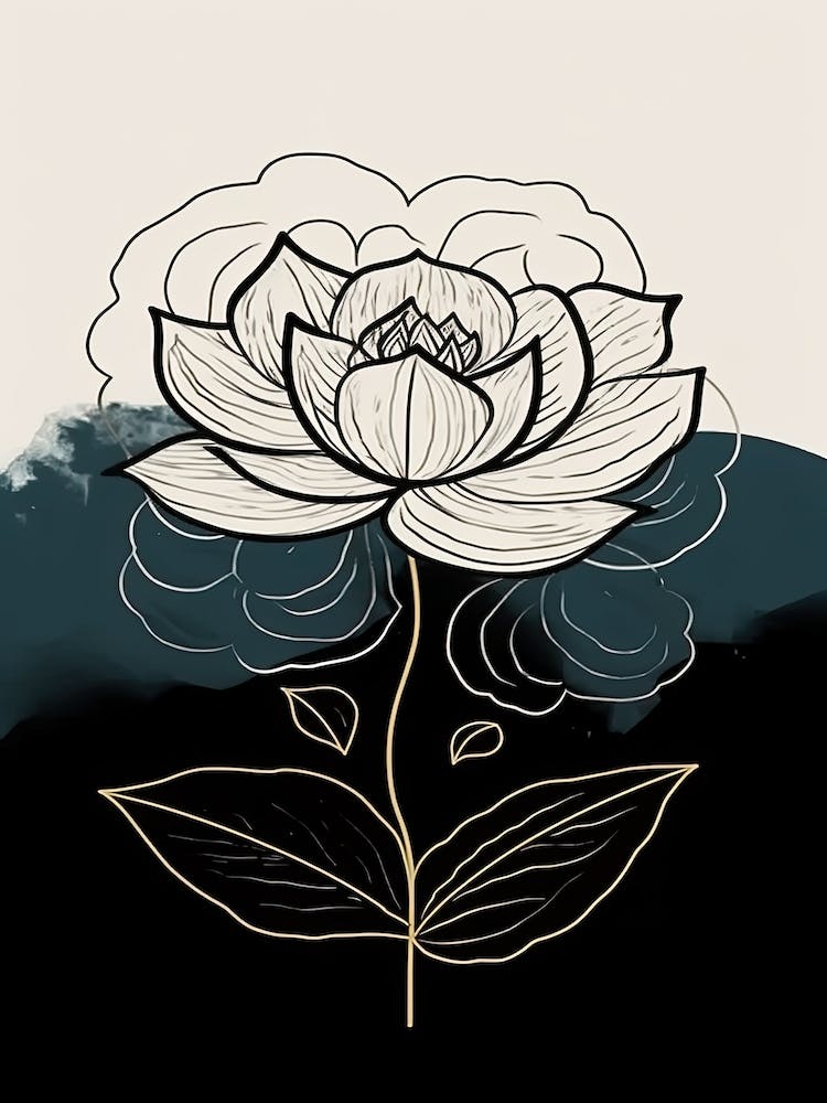 Line Art Lotus Flowers Illustration Neutral 3