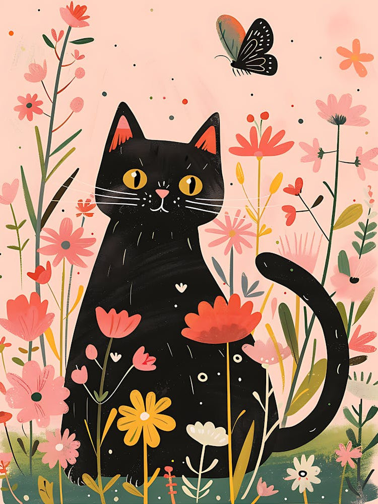 Black Cat In Flowers 4