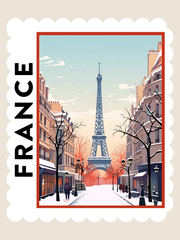 Retro Winter Stamp Poster Paris France 2