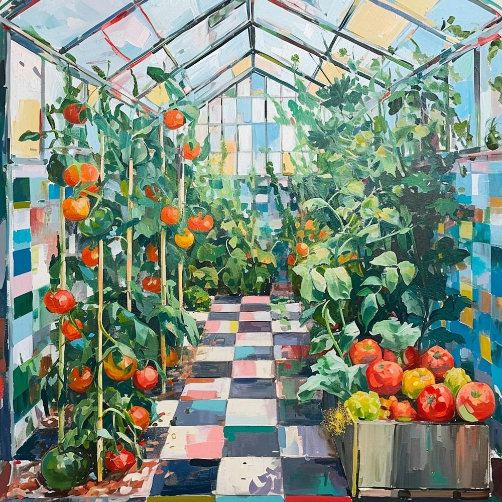 Tomatoes Growing In The Greenhouse Checkerboard 1