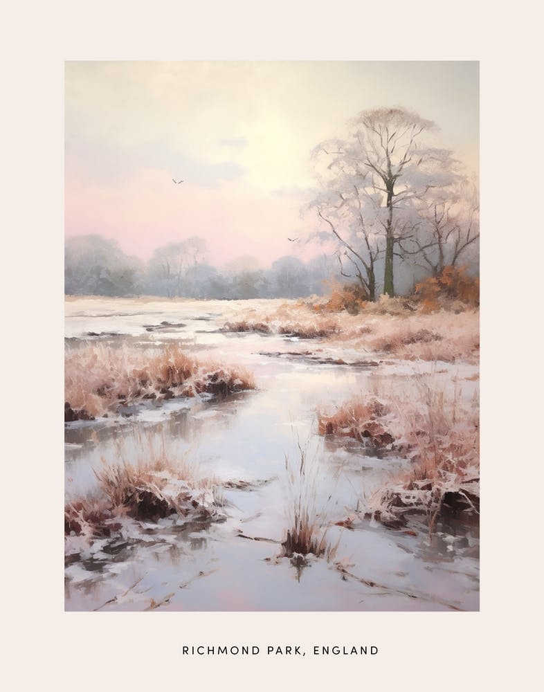 Dreamy Winter Painting Poster Richmond Park England 3