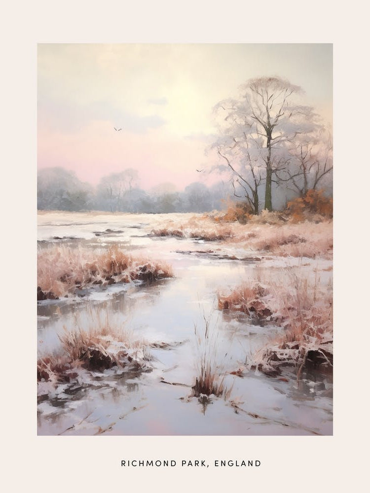 Dreamy Winter Painting Poster Richmond Park England 3