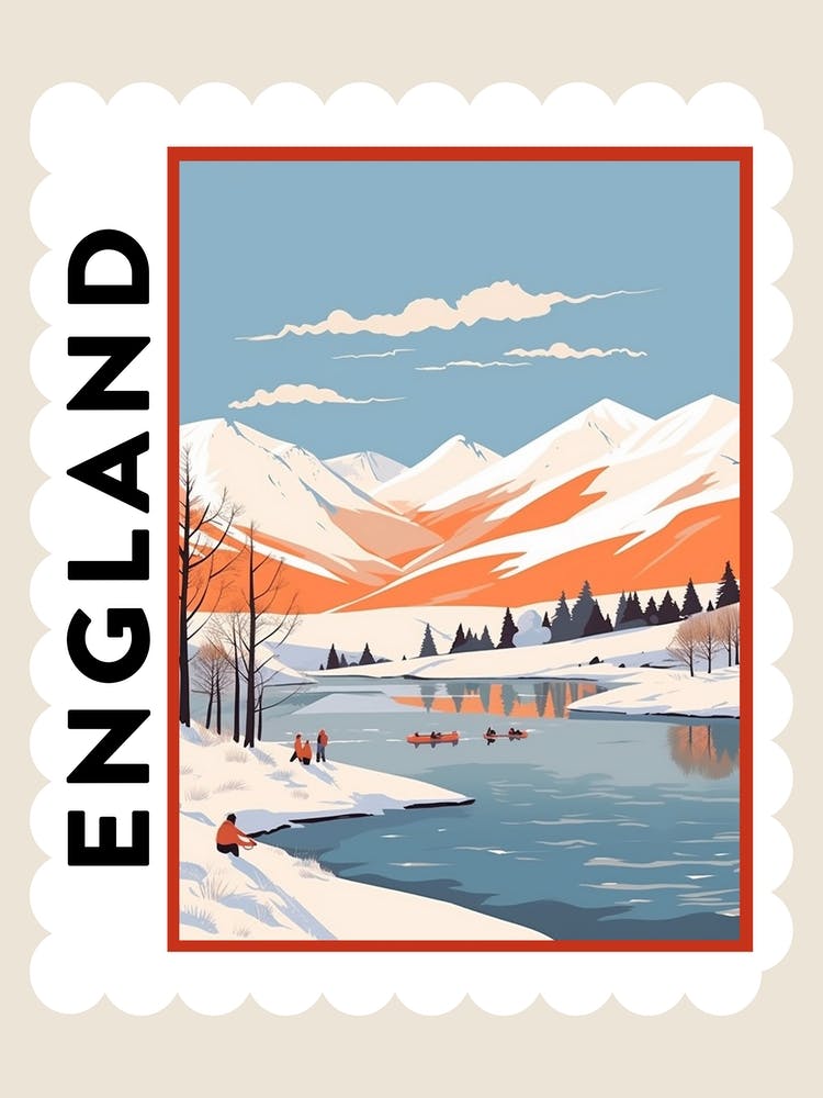 Retro Winter Stamp Poster Lake District United Kingdom 1