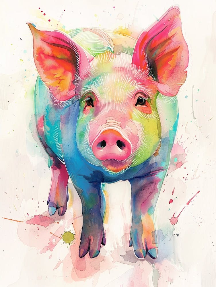 Pig Colourful Watercolour 4