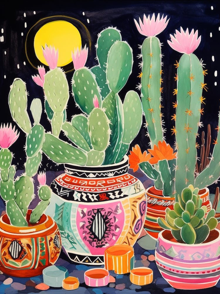 Cactus Painting Maximalist Still Life Moon Cactus 3