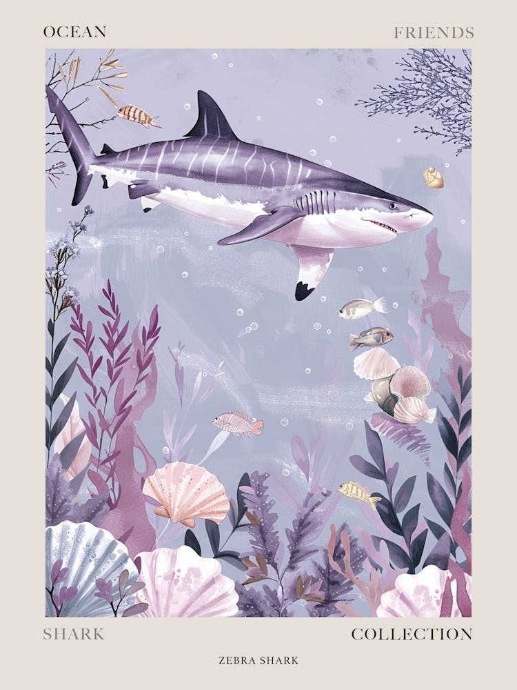 Purple Zebra Shark Illustration 1 Poster
