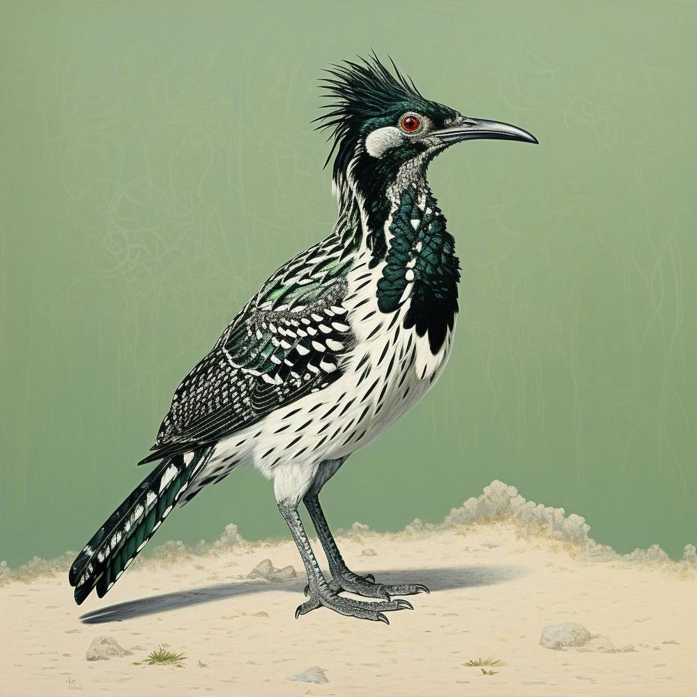 Ohara Koson Inspired Bird Painting Roadrunner 3 Square