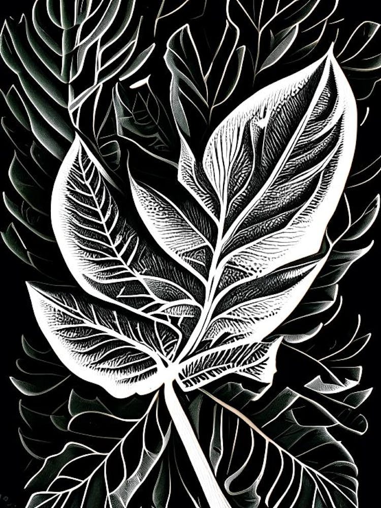 Camphor Leaf Linocut 1