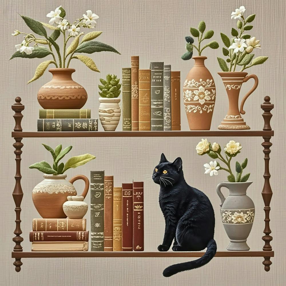Cat On Bookshelf