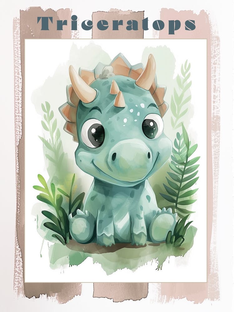 Cute Triceratops Watercolour 3 Poster