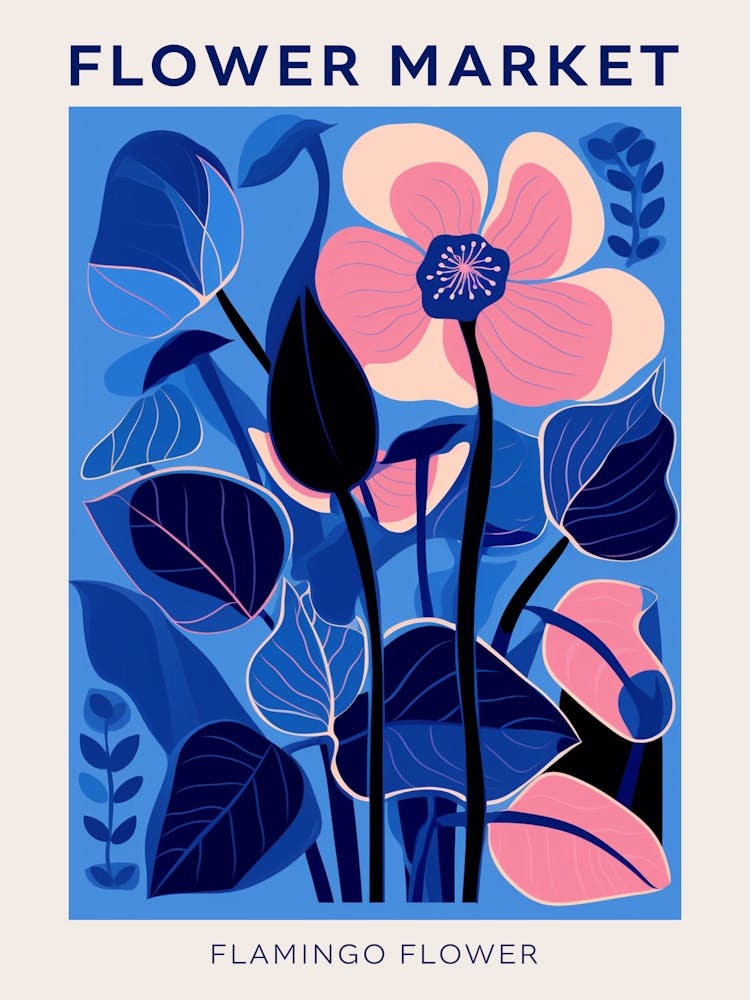 Blue Flower Market Poster Flamingo Flower Market Poster 2