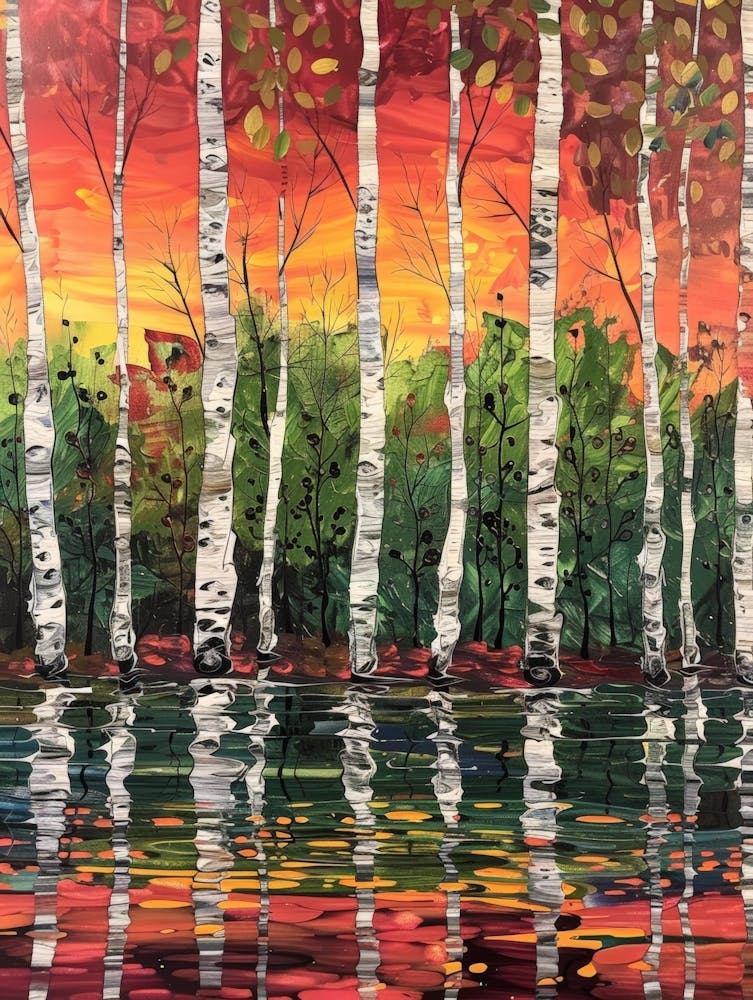 Birch Trees At Sunset