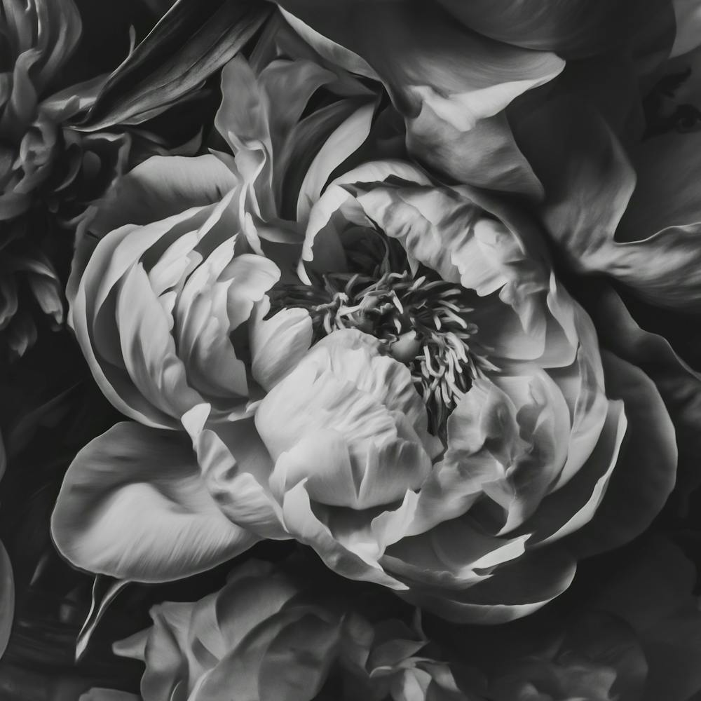 Pink Peony Portrait BW