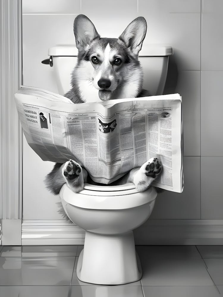 Corgi Reading Newspaper On Toilet 1
