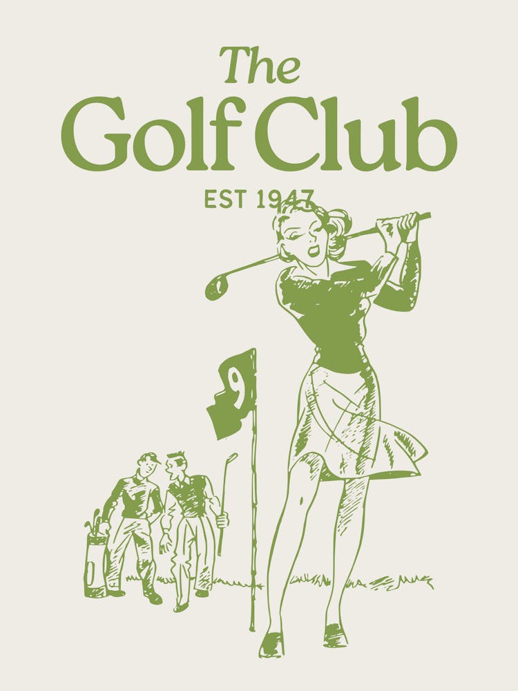 The Golf Club Print | Vintage Retro Decor | Golf Lover Prints | Sporty Athletic Wall Art | Beige + Green Earth Tone Decor | Sports Club Prints