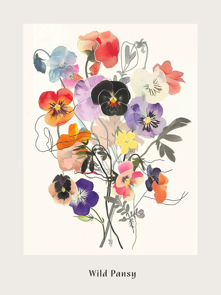 Wild Pansy 3 Collage Flower Bouquet Poster
