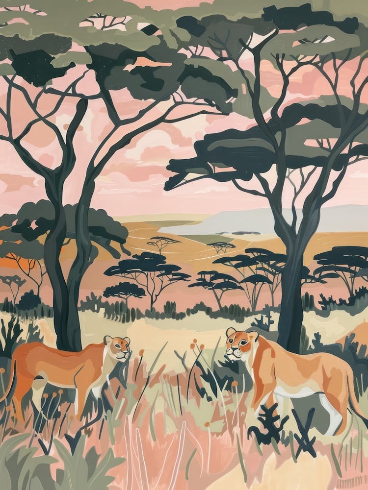 Lions Pastels Illustration Jungle 3