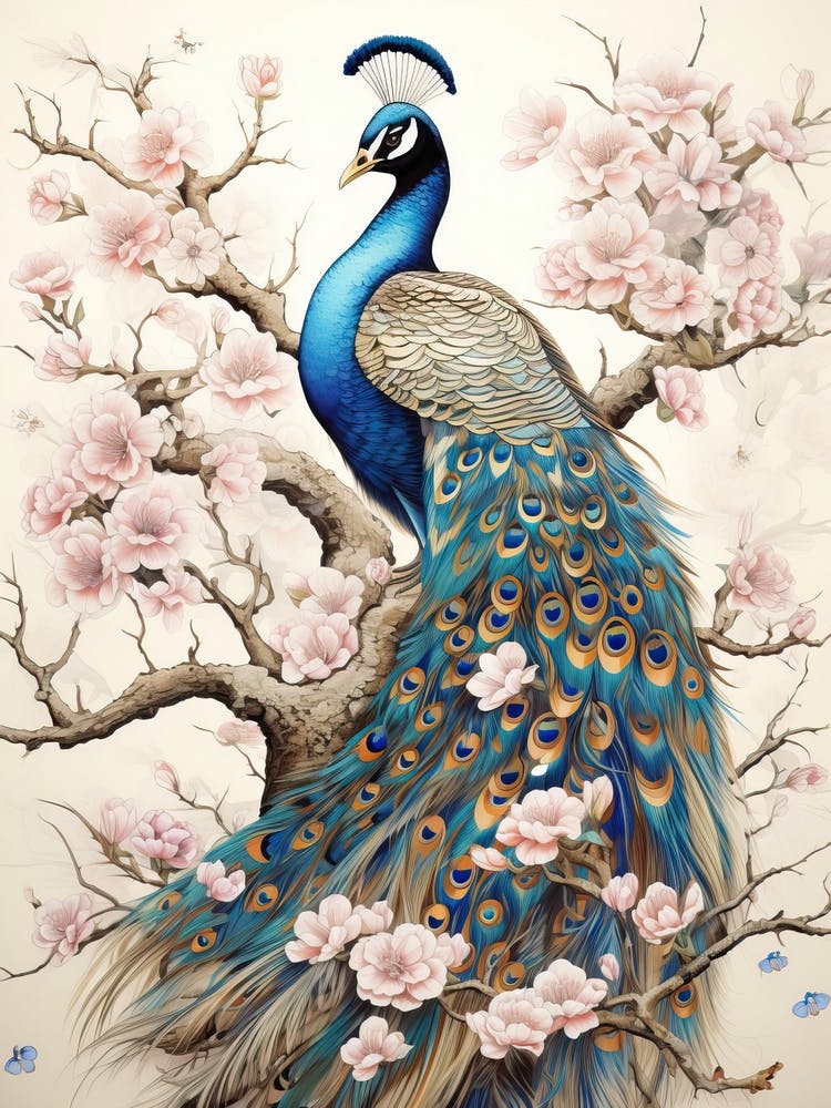 Peacock Animal Drawing In The Style Of Ukiyo E 5