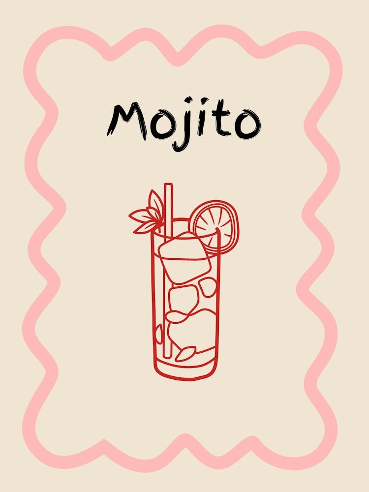 Mojito Doodle Poster Pink & Red