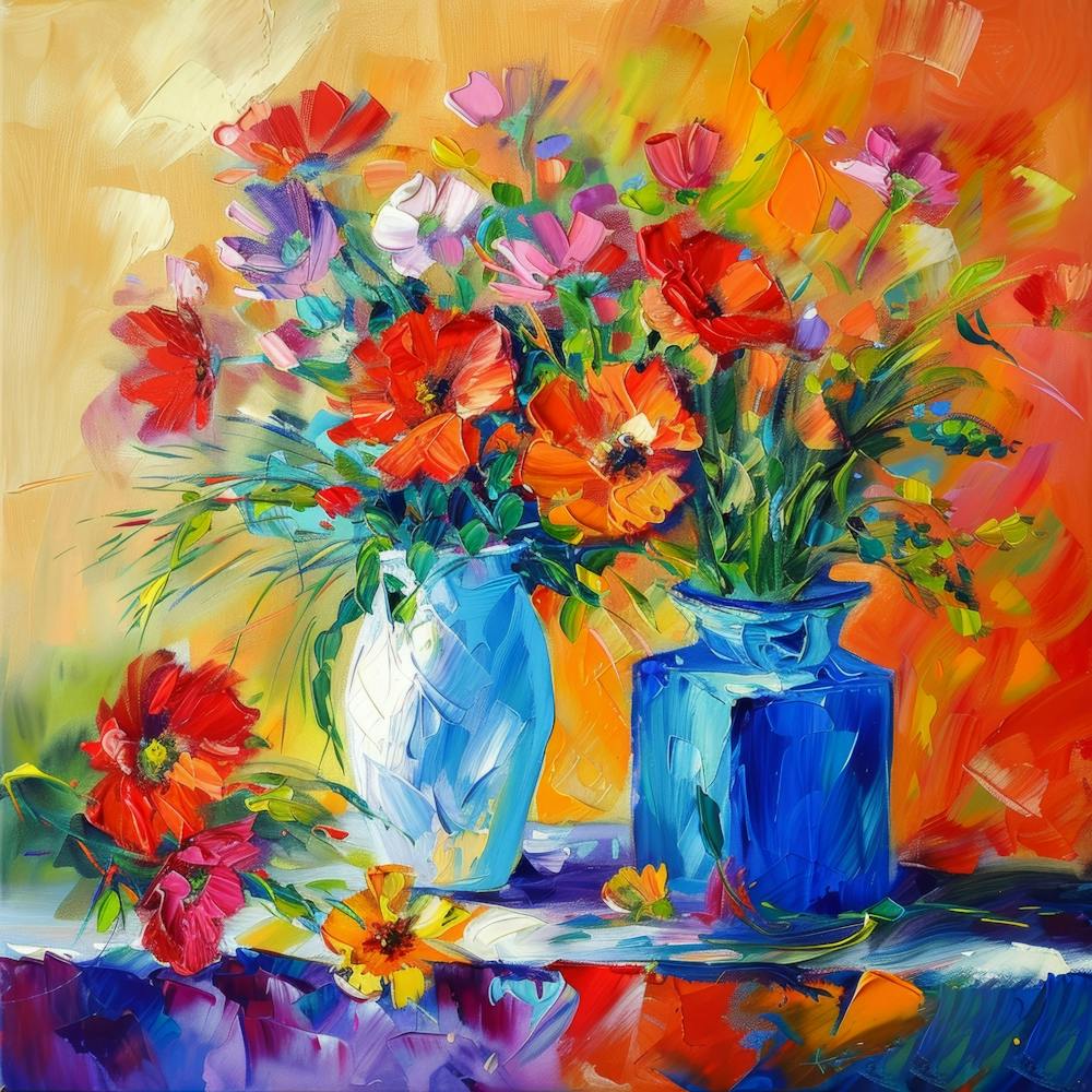 Flowers In Blue Vases 1