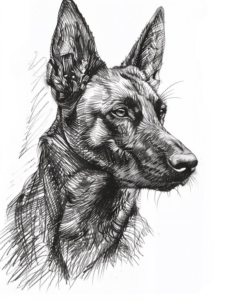 German Shepherd Dog Line Drawing Sketch 2