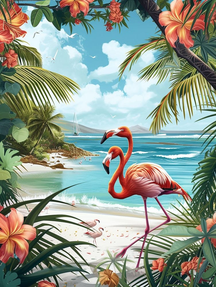 Greater Flamingo Caribbean Islands Tropical Illustration 8