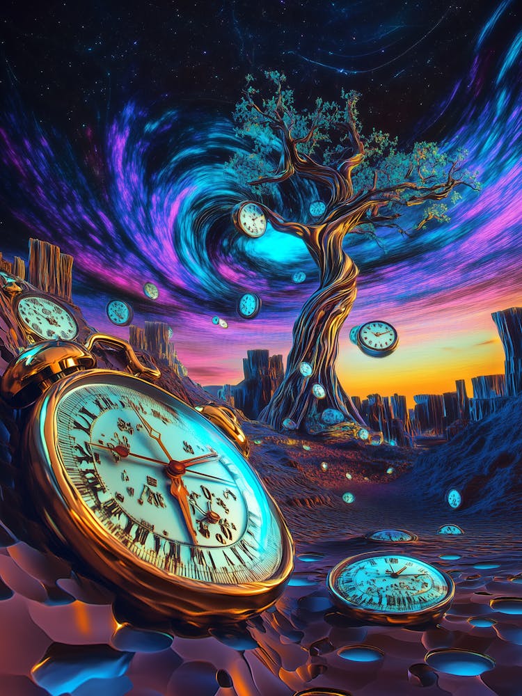 Clocks In The Sky, Reimagined Masterpiece in Synthwave Cyberpunk style.