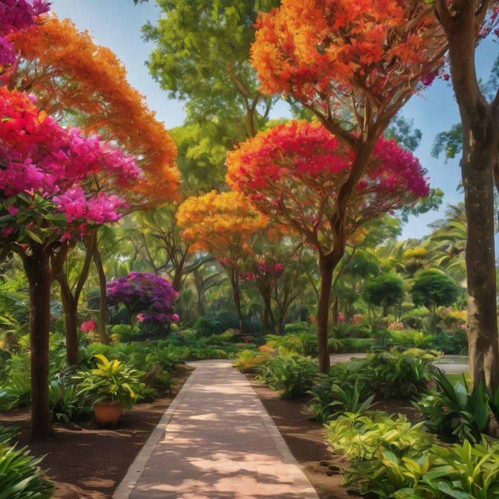 Colorful Trees In A Garden