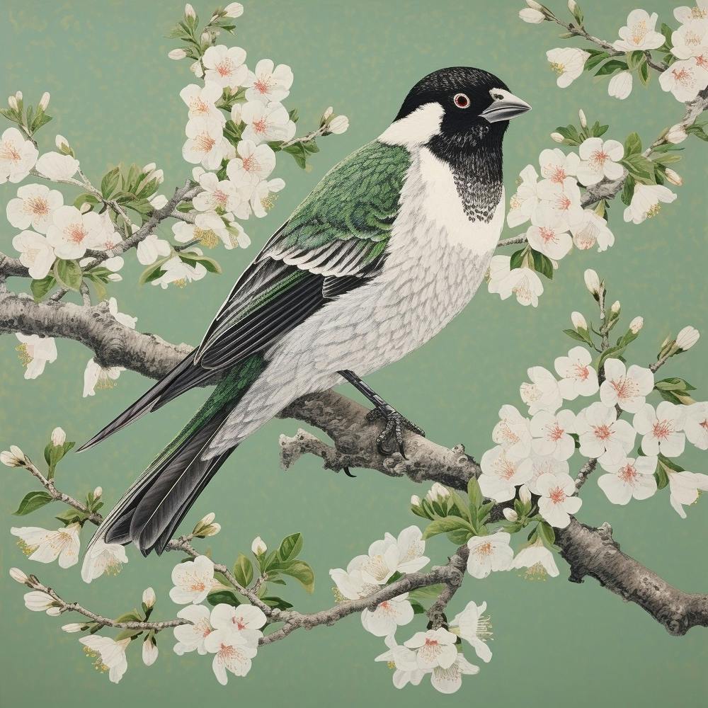 Ohara Koson Inspired Bird Painting Sparrow 3 Square