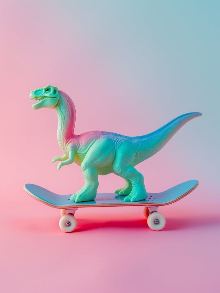 Pastel Toy Dinosaur On A Skateboard 4