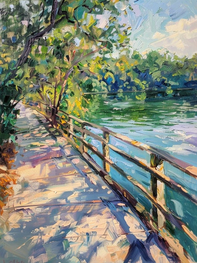 Lady Bird Lake And The Boardwalk Austin Texas Oil Painting 4