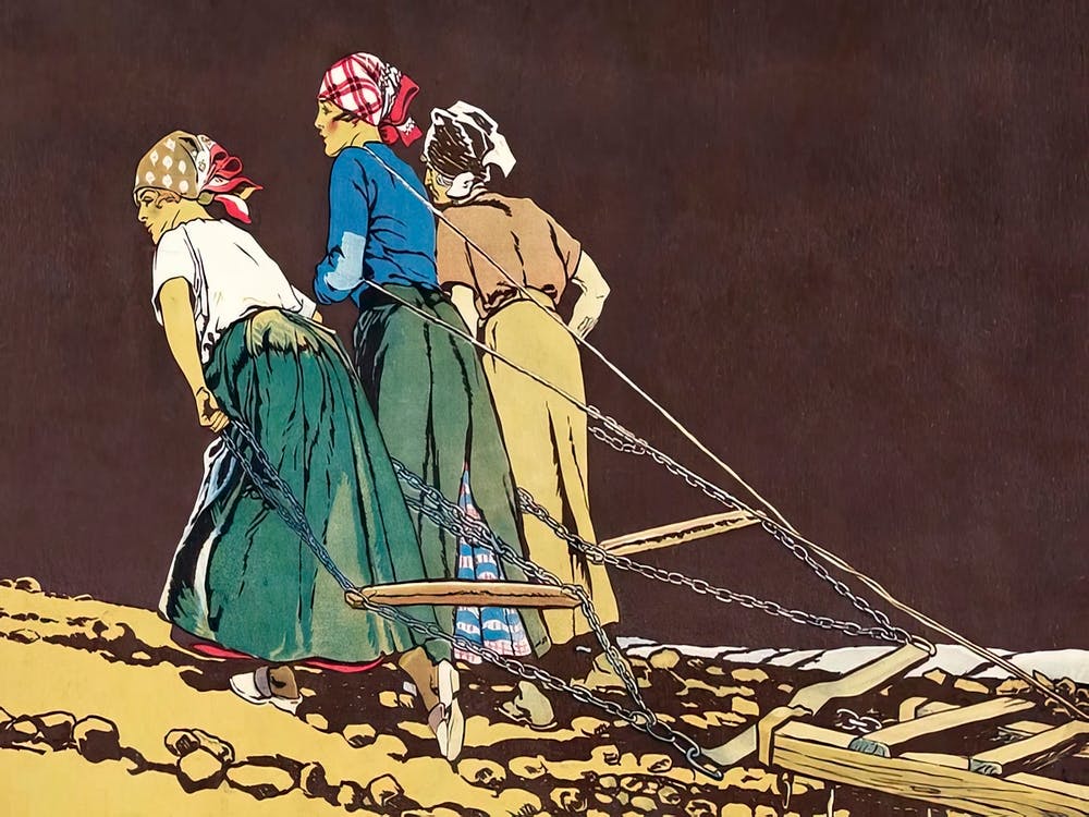 Women Pulling Cultivating Machine Illustration, Edward Penfield