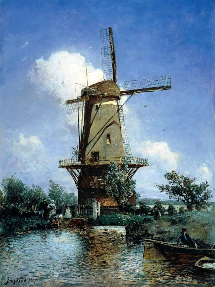 Johan Jongkind, Windmill near Delft, 1857 Remastered Perfect Painting