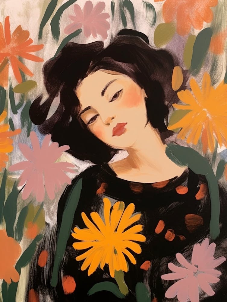 Woman With Autumnal Flowers Calendula 2